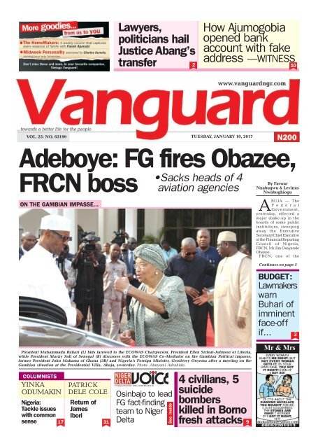 10012017 Adeboye: FG fires Obazee, FRCN boss